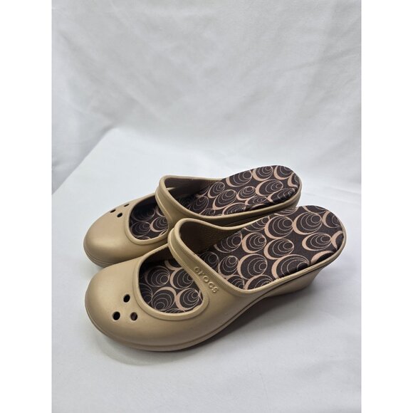 Crocs Frances Mary Jane Wedge Mule Slip On Shoes Beige Comfort Women’s Size 9 - Picture 3 of 11